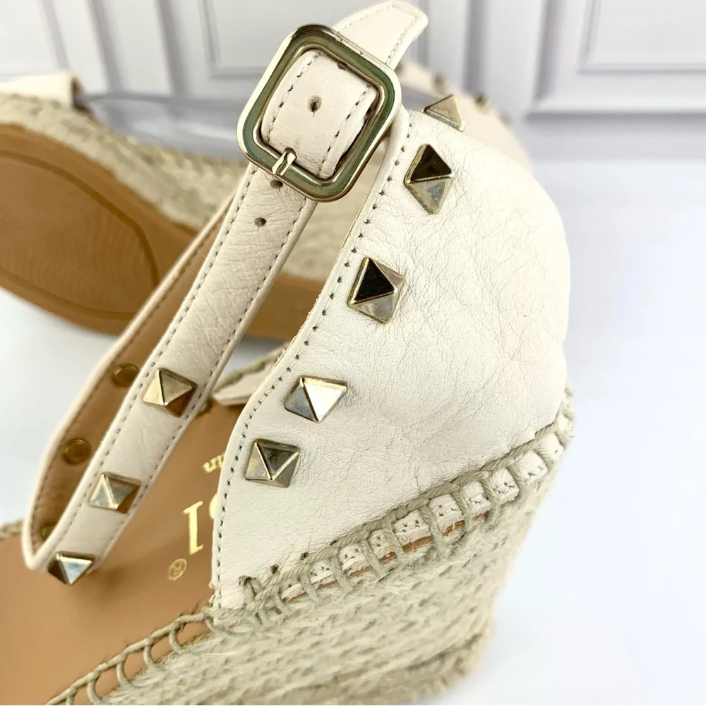 NEW! Anthropologie Maypol White Leather Wrap Espadrille Wedges Size 40 9